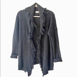 HUMMINGBIRD waffle knit fringe detail open front cardigan sweater